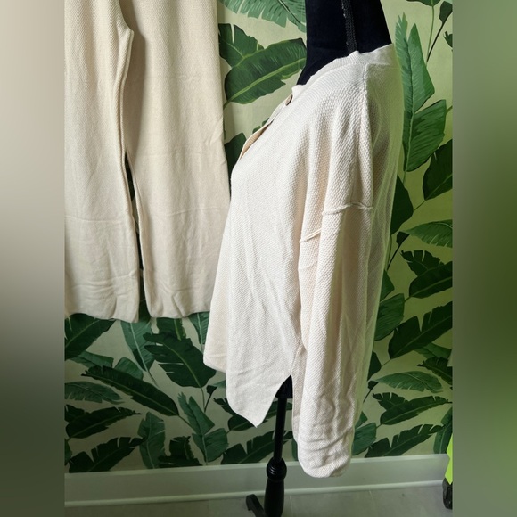 Boutique Cream Knit Loungewear Set Long Sleeve Top and Pants Size L - Picture 6 of 11